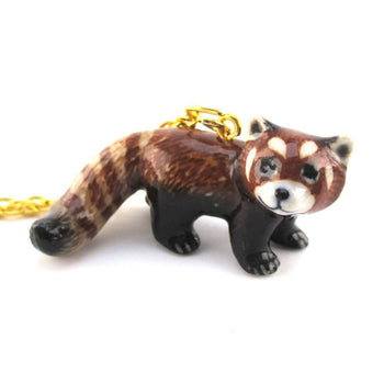 3D Porcelain Red Panda Shaped Ceramic Pendant Necklace | DOTOLY