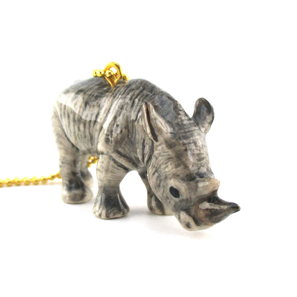 3D Porcelain Rhinoceros Rhino Shaped Ceramic Pendant Necklace