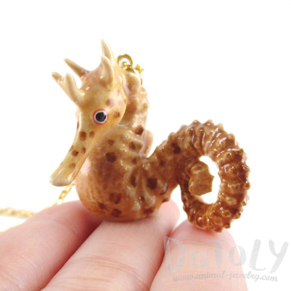 3D Porcelain Seahorse Shaped Hand Painted Ceramic Animal Pendant Necklace | Handmade | DOTOLY