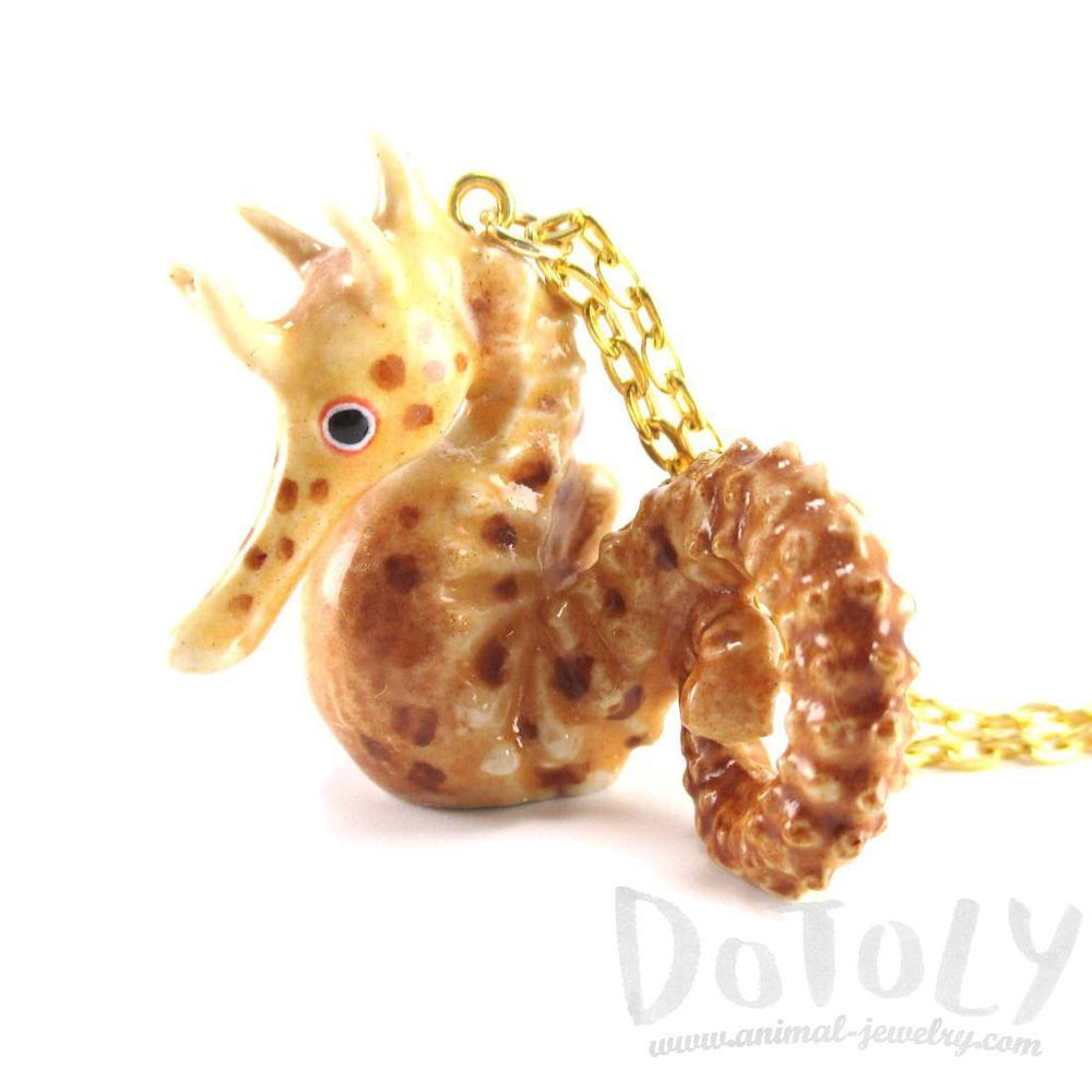 3D Porcelain Seahorse Shaped Hand Painted Ceramic Animal Pendant Necklace | Handmade | DOTOLY