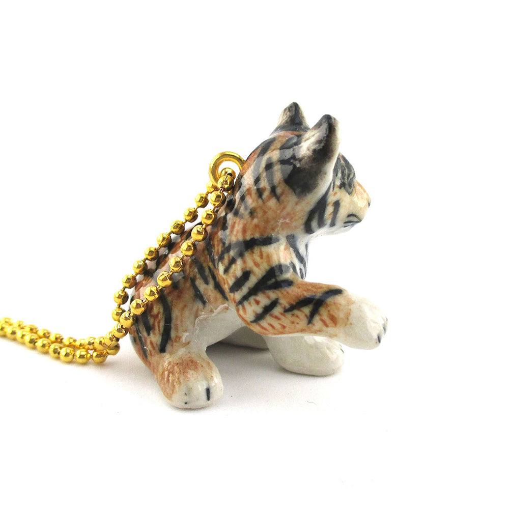 3D Porcelain Siberian Tiger Cub Shaped Ceramic Pendant Necklace