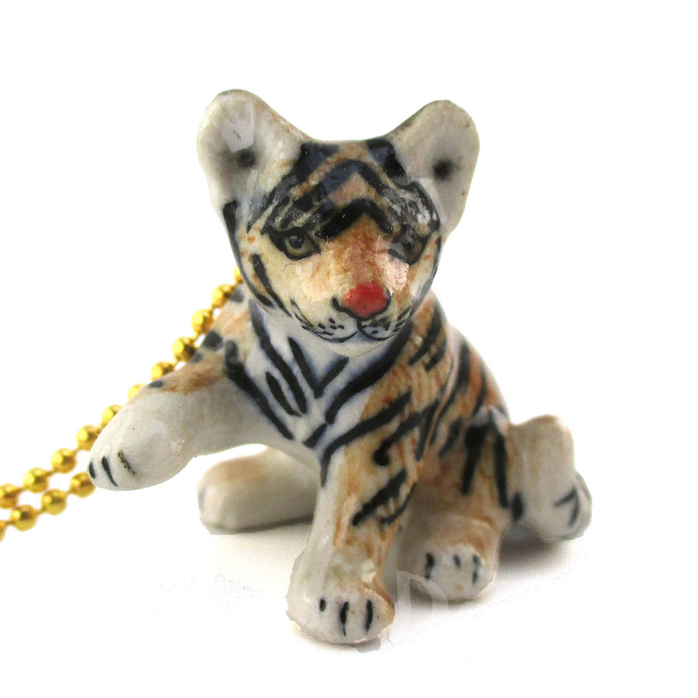 3D Porcelain Siberian Tiger Cub Shaped Ceramic Pendant Necklace