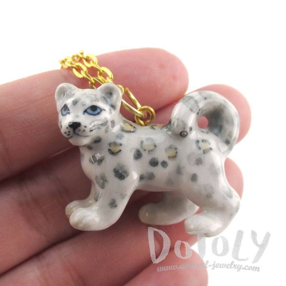 3D Porcelain Snow Leopard Cub Shaped Ceramic Pendant Necklace | DOTOLY