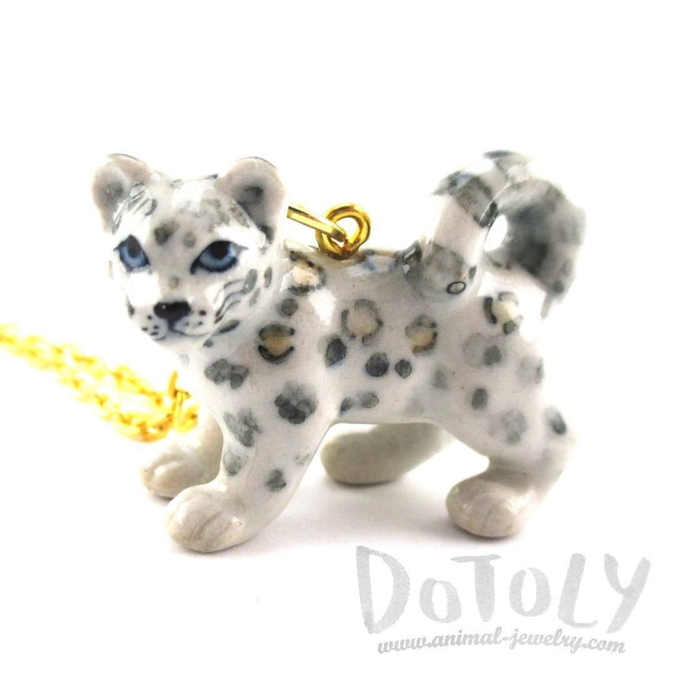 3D Porcelain Snow Leopard Cub Shaped Ceramic Pendant Necklace | DOTOLY
