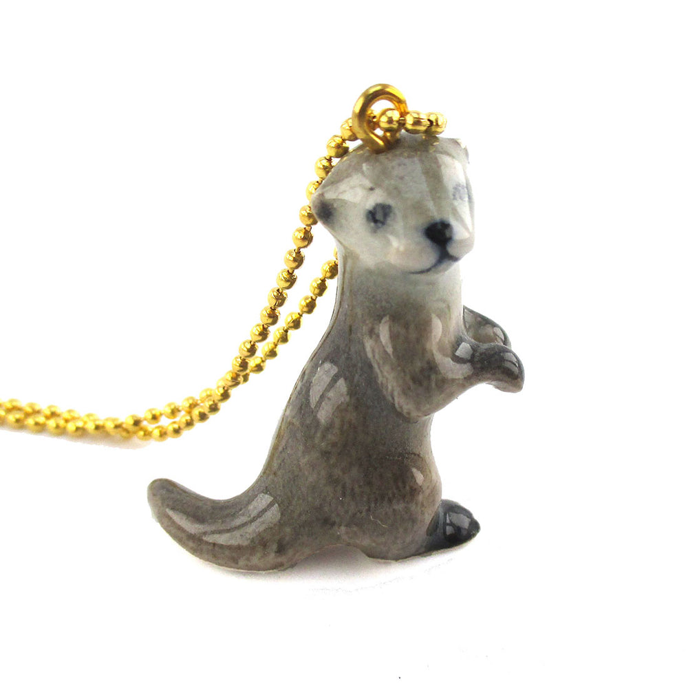 3D Porcelain Standing Sea Otter Shaped Ceramic Animal Pendant Necklace