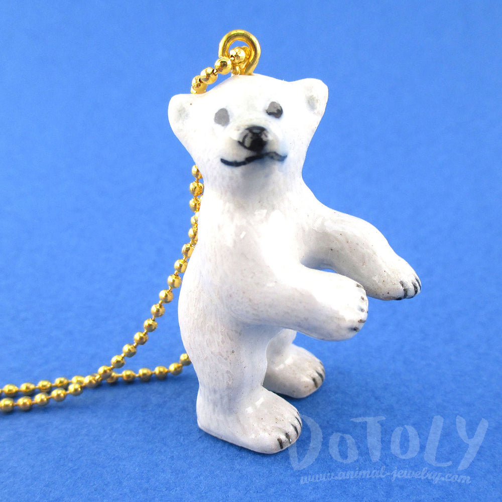 3D Porcelain Standing Polar Bear Cub Shaped Ceramic Pendant Necklace