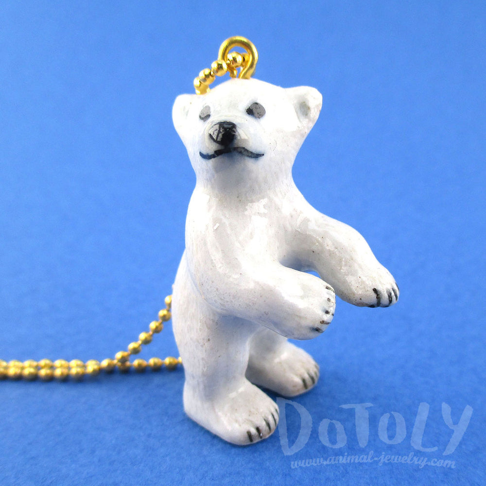 3D Porcelain Standing Polar Bear Cub Shaped Ceramic Pendant Necklace