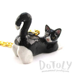 3D Porcelain Tuxedo Kitty Cat Animal Inspired Ceramic Pendant Necklace