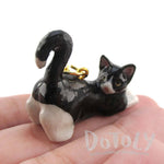 3D Porcelain Tuxedo Kitty Cat Animal Inspired Ceramic Pendant Necklace