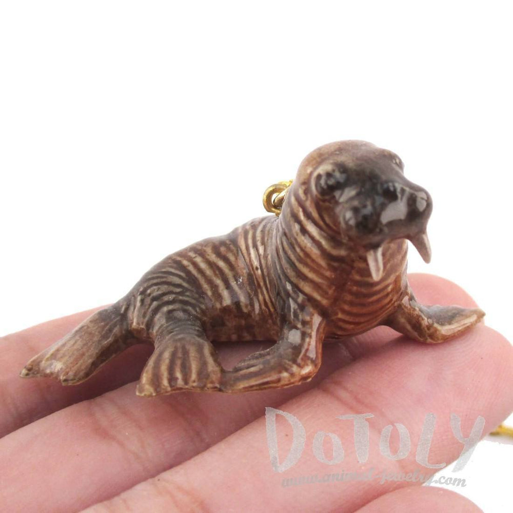 3D Porcelain Walrus Shaped Ceramic Pendant Necklace | Animal Jewelry