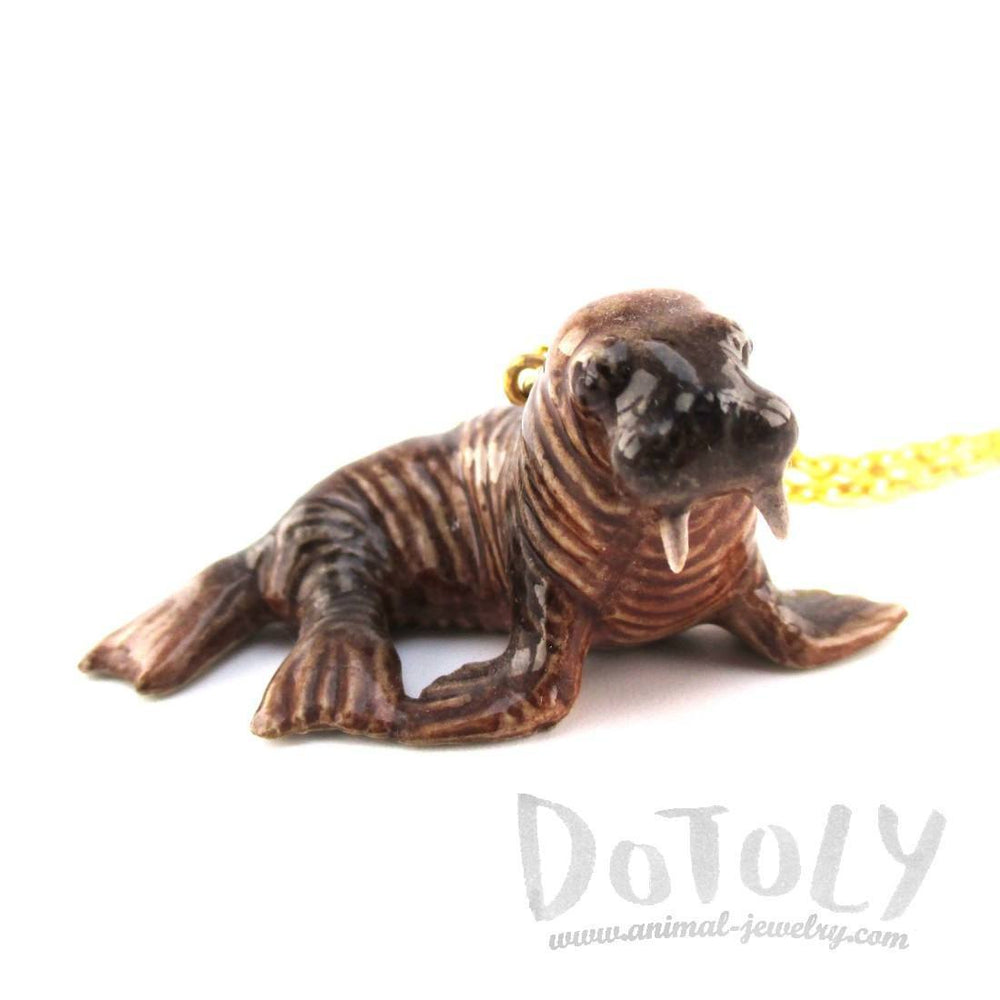 3D Porcelain Walrus Shaped Ceramic Pendant Necklace | Animal Jewelry