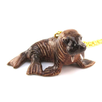 3D Porcelain Walrus Shaped Ceramic Pendant Necklace | Animal Jewelry