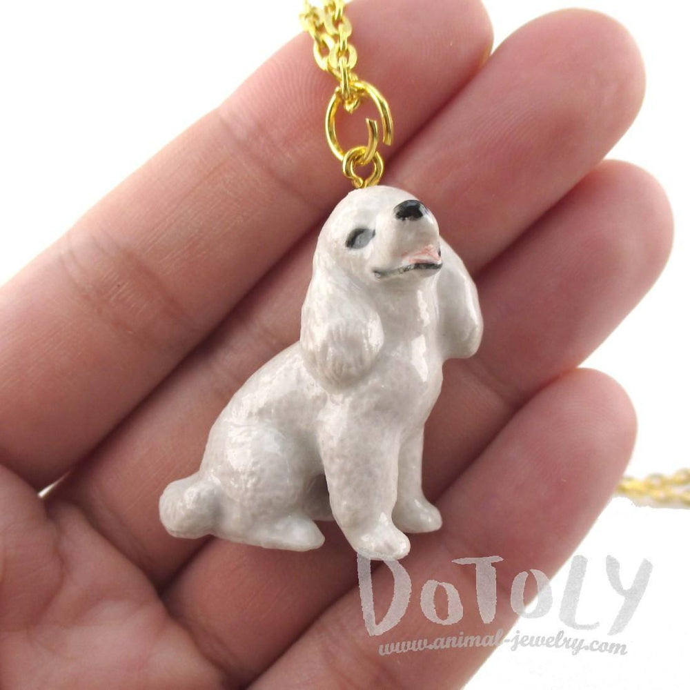 3D Porcelain White Toy Poodle Shaped Ceramic Pendant Necklace | DOTOLY