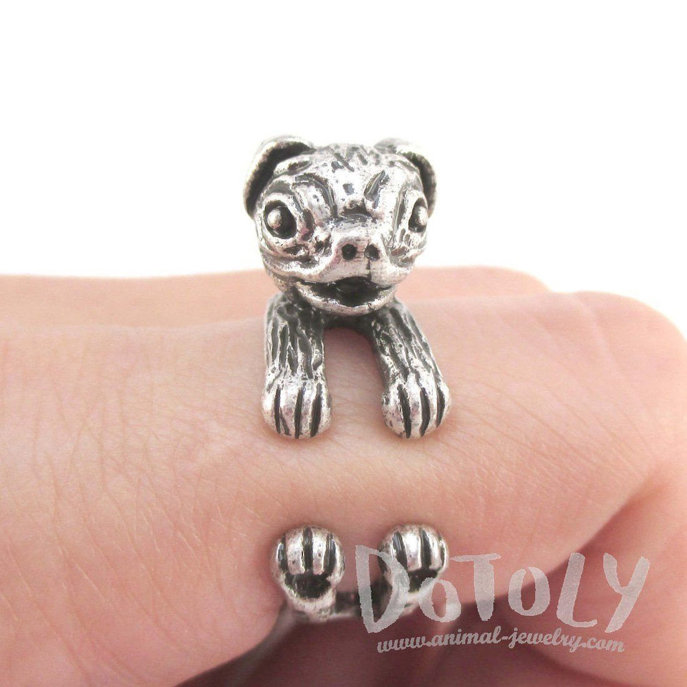 3D Pug Puppy Shaped Ring in Silver for Dog Lovers | SALE | DOTOLY