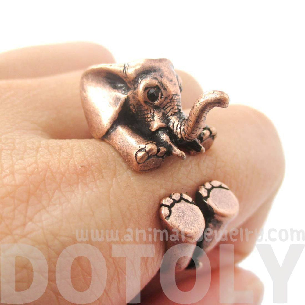 3D Realistic Baby Elephant Animal Wrap Around Ring in Copper | US Sizes 5 to 8.5 | DOTOLY