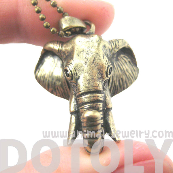 3D Realistic Elephant Head Animal Pendant Necklace in Brass DOTOLY