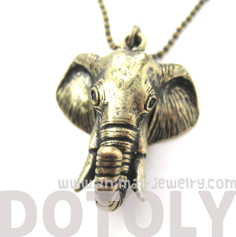 3D Realistic Elephant Head Animal Pendant Necklace in Brass | DOTOLY