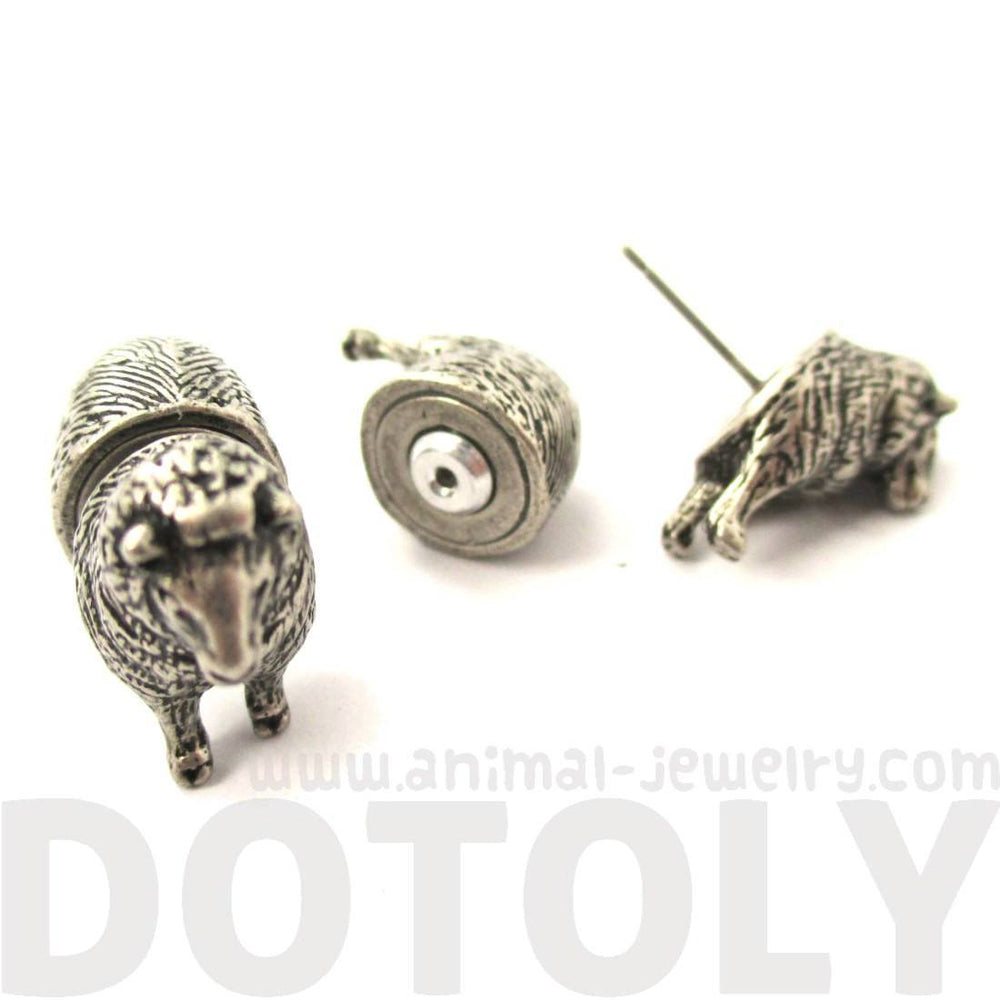 3D Realistic Sheep Shaped Two Part Front Back Stud Earrings in Silver | DOTOLY | DOTOLY