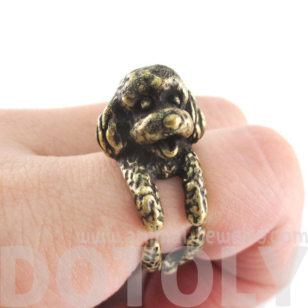 3D Realistic Toy Poodle Puppy Dog Shaped Animal Wrap Ring in Brass | US Sizes 5 to 8 | DOTOLY