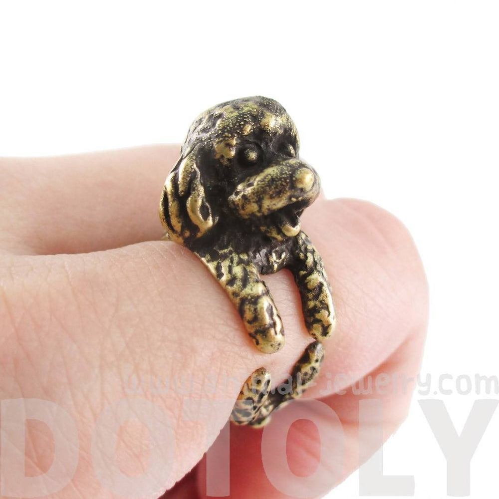 3D Realistic Toy Poodle Puppy Dog Shaped Animal Wrap Ring in Brass | US Sizes 5 to 8 | DOTOLY