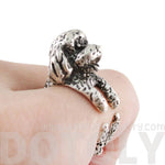 3D Realistic Toy Poodle Puppy Dog Shaped Animal Wrap Ring in Silver | US Sizes 5 to 8 | DOTOLY