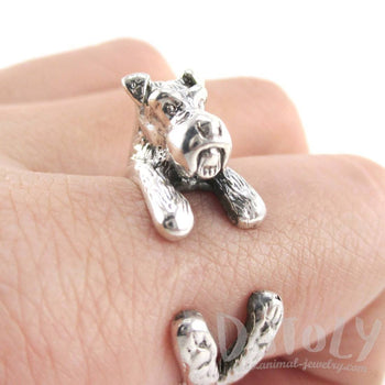 3D Schnauzer Dog Shaped Animal Wrap Ring in 925 Sterling Silver | US Sizes 4 to 9 | DOTOLY