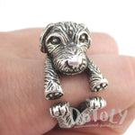 3D Short Hair Old English Sheepdog Shaped Animal Ring in Silver