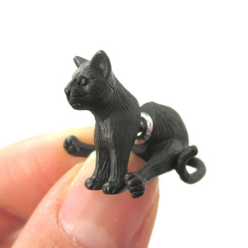 3D Sitting Kitty Cat Shaped Two Part Front Back Stud Earrings in Black | DOTOLY | DOTOLY