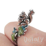 3D Squirrel on a Branch Shaped Adjustable Ring in Silver | DOTOLY
