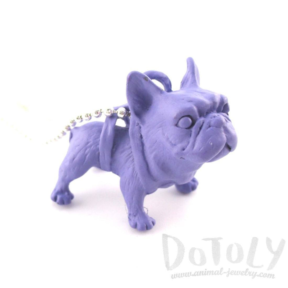 3D Standing French Bulldog Dog Shaped Pendant Necklace in Purple | DOTOLY
