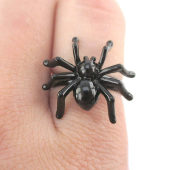 3D Tarantula Spider Shaped Insect Bug Adjustable Ring in Black