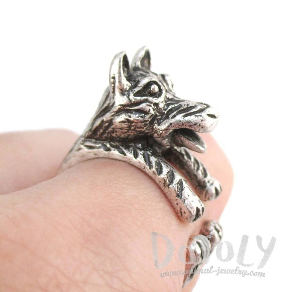3D Timber Wolf Shaped Animal Spirit Ring in Silver | Animal Rings