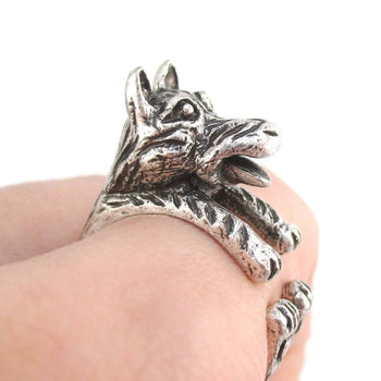 3D Timber Wolf Shaped Animal Spirit Ring in Silver | Animal Rings