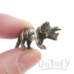 3D Triceratops Dinosaur Shaped Front and Back Stud Earrings in Brass