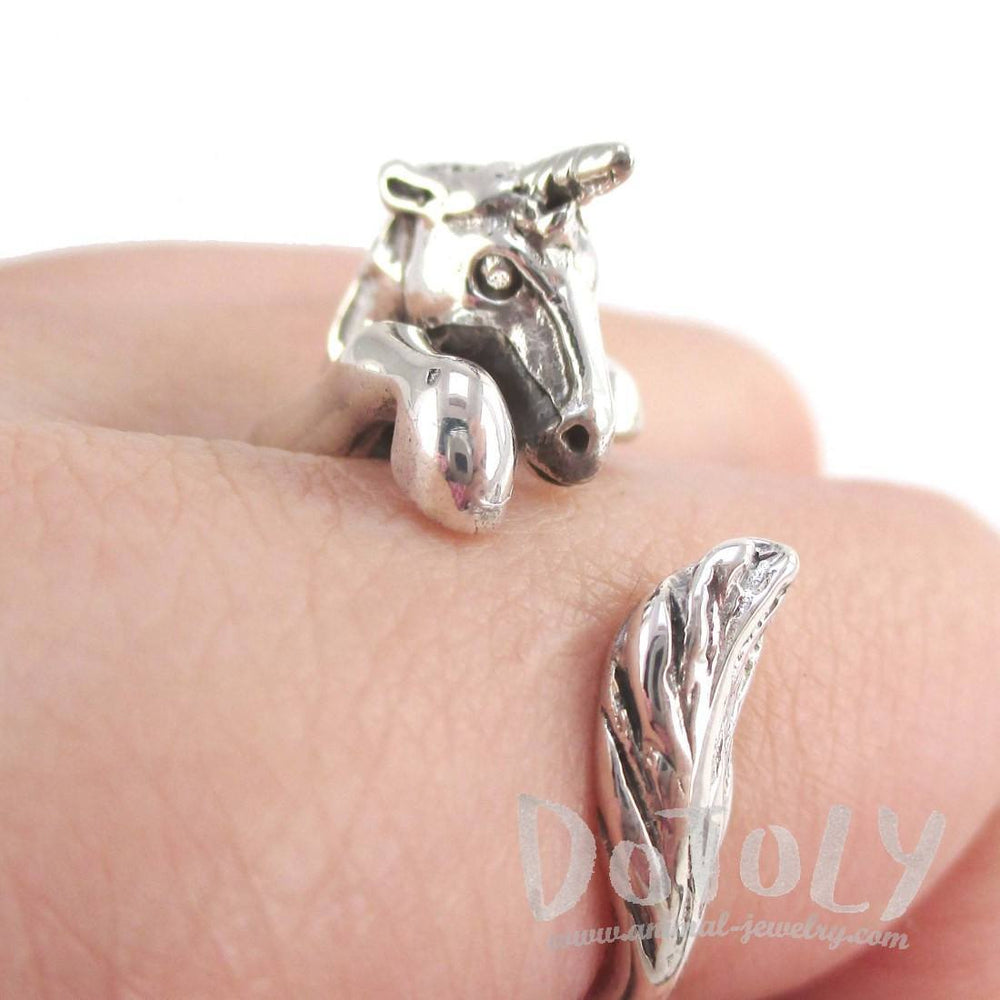 3D Unicorn Shaped Animal Wrap Ring in 925 Sterling Silver | DOTOLY