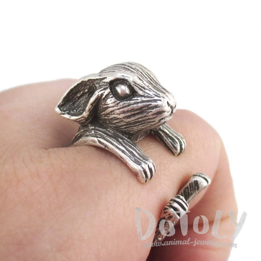 3D Unisex Rabbit Shaped Animal Ring in Silver | Animal Rings | DOTOLY