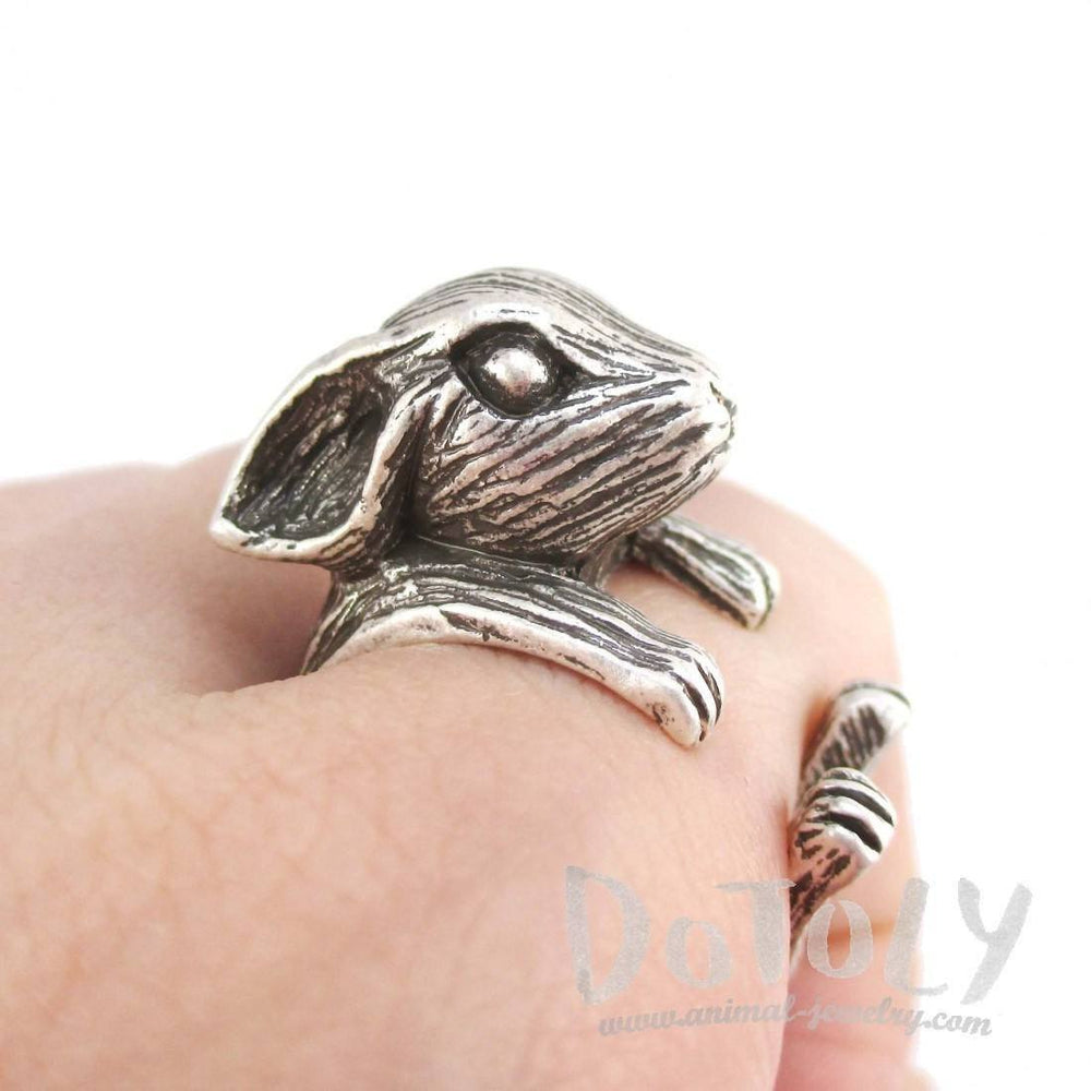 3D Unisex Rabbit Shaped Animal Ring in Silver | Animal Rings | DOTOLY