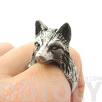 3D Unisex Wolf Face Shaped Animal Ring in Silver | US Size 6 to 10 | DOTOLY