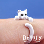 3D White Kitty Cat Wrapped Around Your Finger Shaped Animal Ring