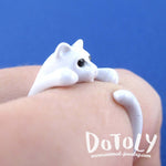 3D White Kitty Cat Wrapped Around Your Finger Shaped Animal Ring