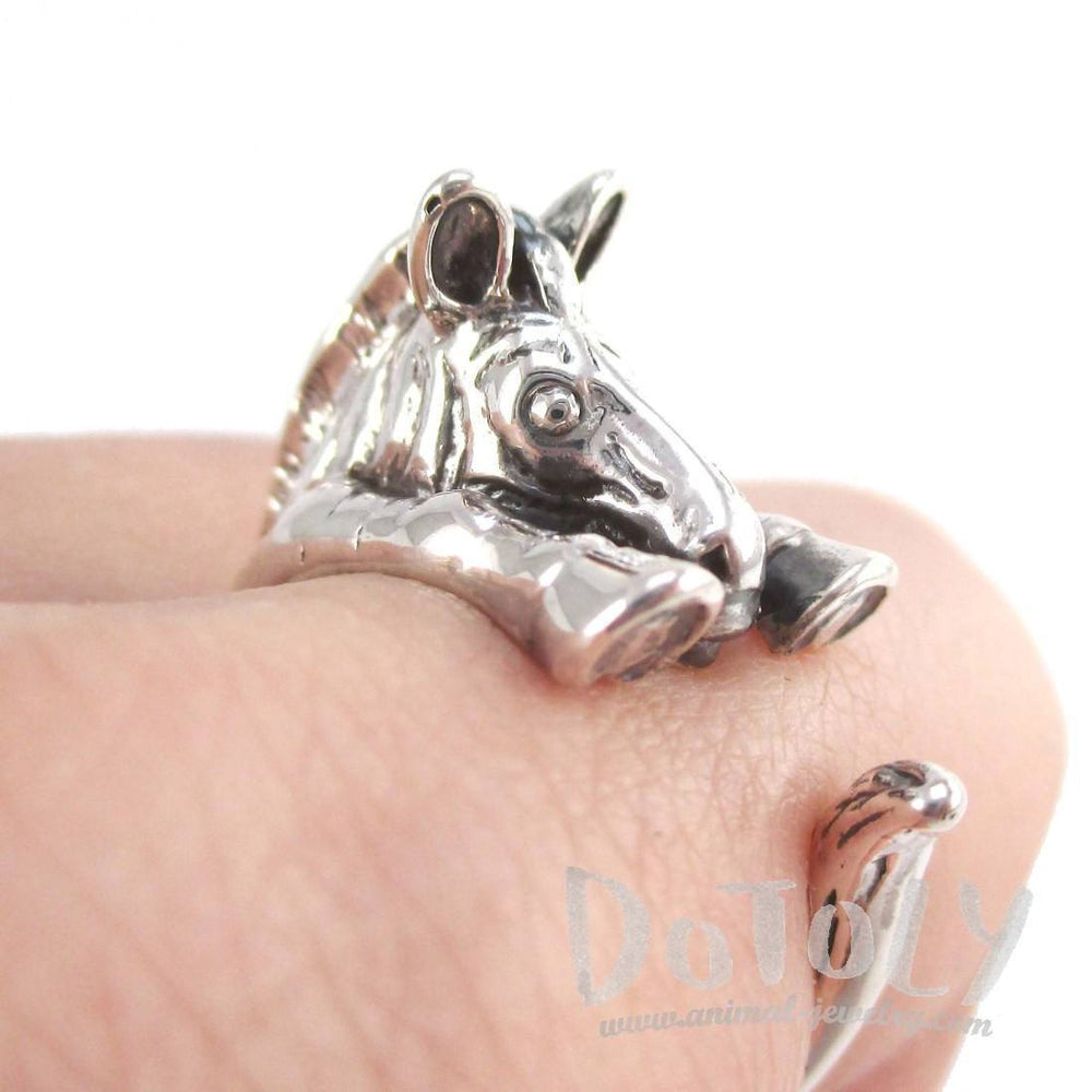 3D Zebra Shaped Animal Wrap Around Ring in 925 Sterling Silver