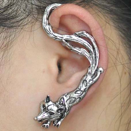 thumbnail image 2 of 3D Wolf Stainless Steel Fake Ear Plug Earrings - 316L, 3 Colors (TR51) NEW 2 of 3