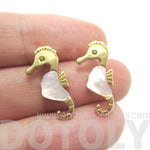 Seahorse Shaped Animal Themed Stud Earrings in Gold with Pearl Detail | DOTOLY | DOTOLY