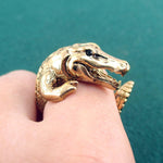 Crocodile Inspired Alligator Shaped Ring and Stud Earring Set