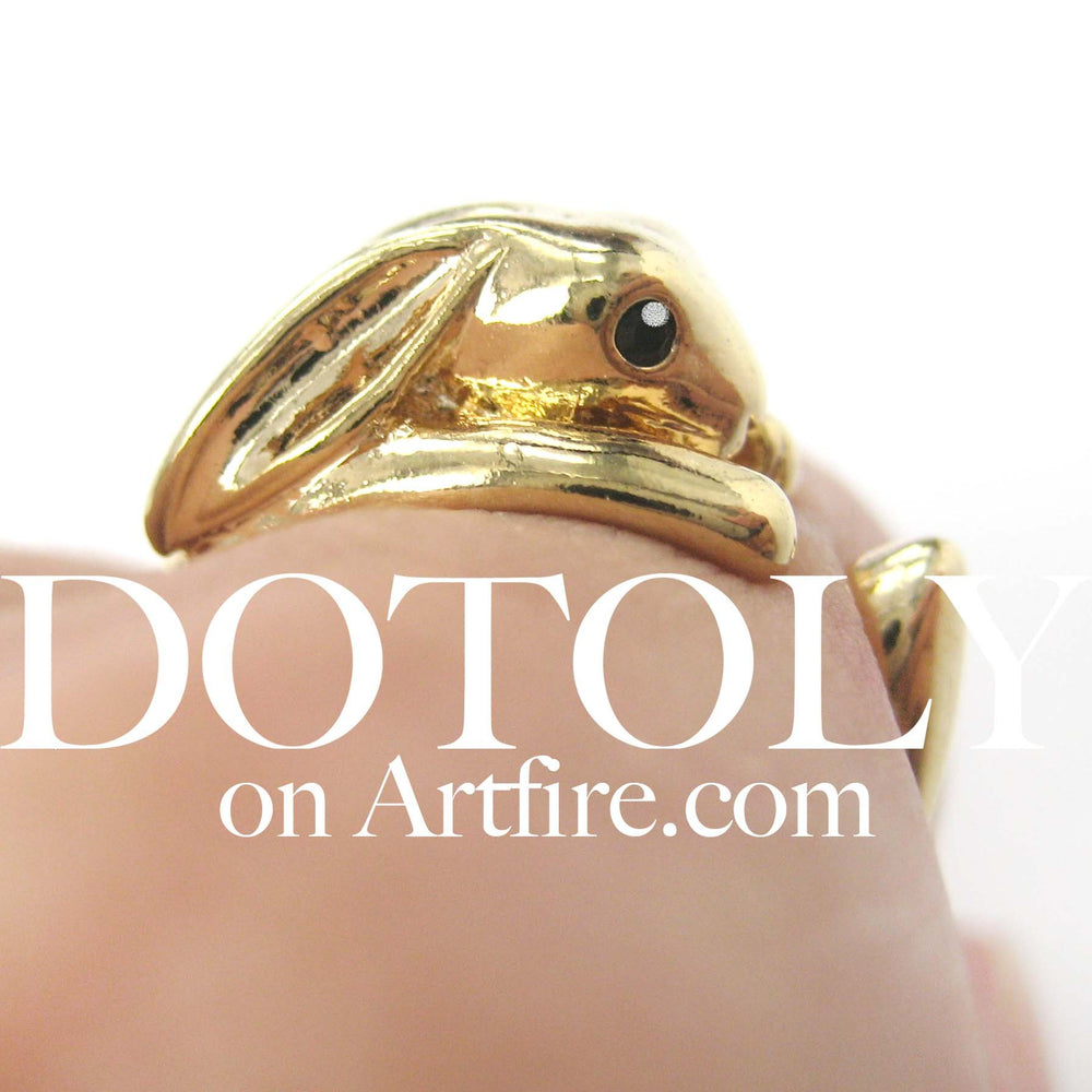 Bunny Rabbit Animal Wrap Around Ring in Shiny Gold - Sizes 4 to 9 Available | DOTOLY