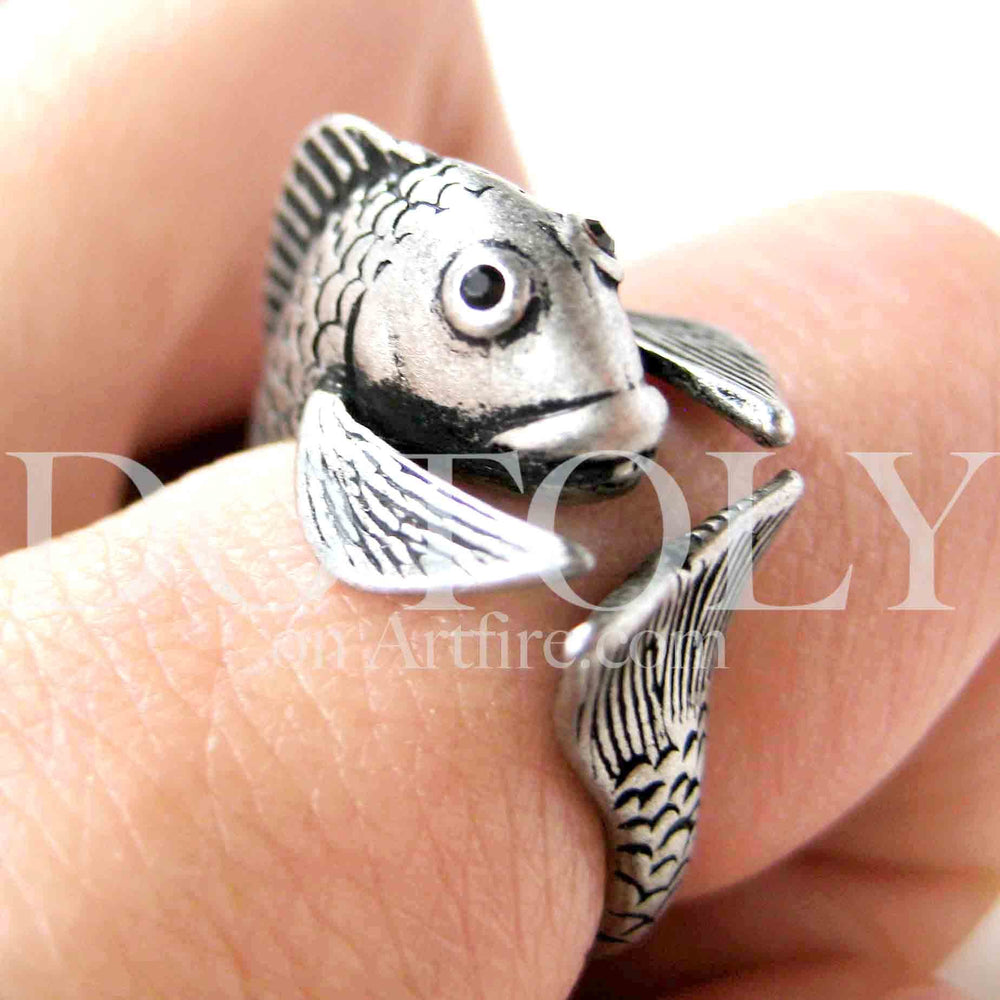 Fish Koi Sea Animal Wrap Around Ring in Silver - Sizes 4 to 9 Available | DOTOLY