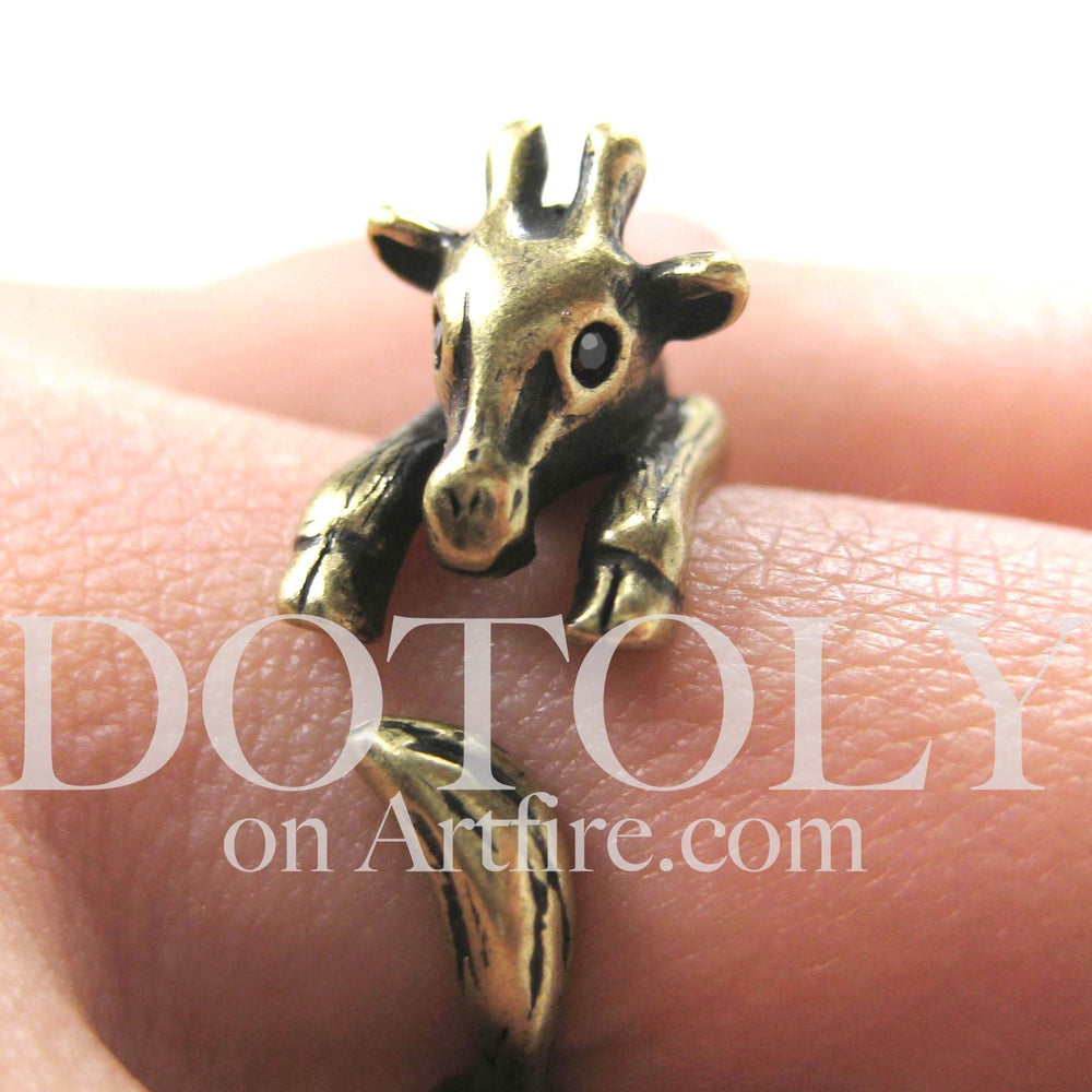 Baby Giraffe Animal Wrap Around Ring in Brass - Sizes 4 to 9 Available | DOTOLY