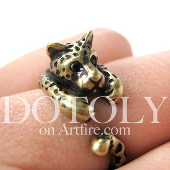 Leopard Jaguar Animal Wrap Around Ring in Brass - Sizes 4 to 9 Available | DOTOLY