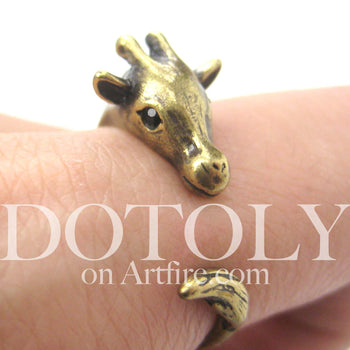 Mother Giraffe Animal Wrap Around Ring in Brass - Sizes 4 to 9 Available | DOTOLY