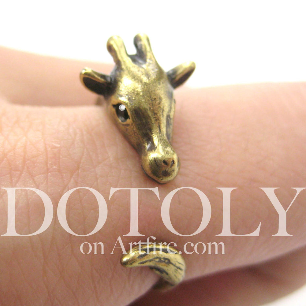 Mother Giraffe Animal Wrap Around Ring in Brass - Sizes 4 to 9 Available | DOTOLY